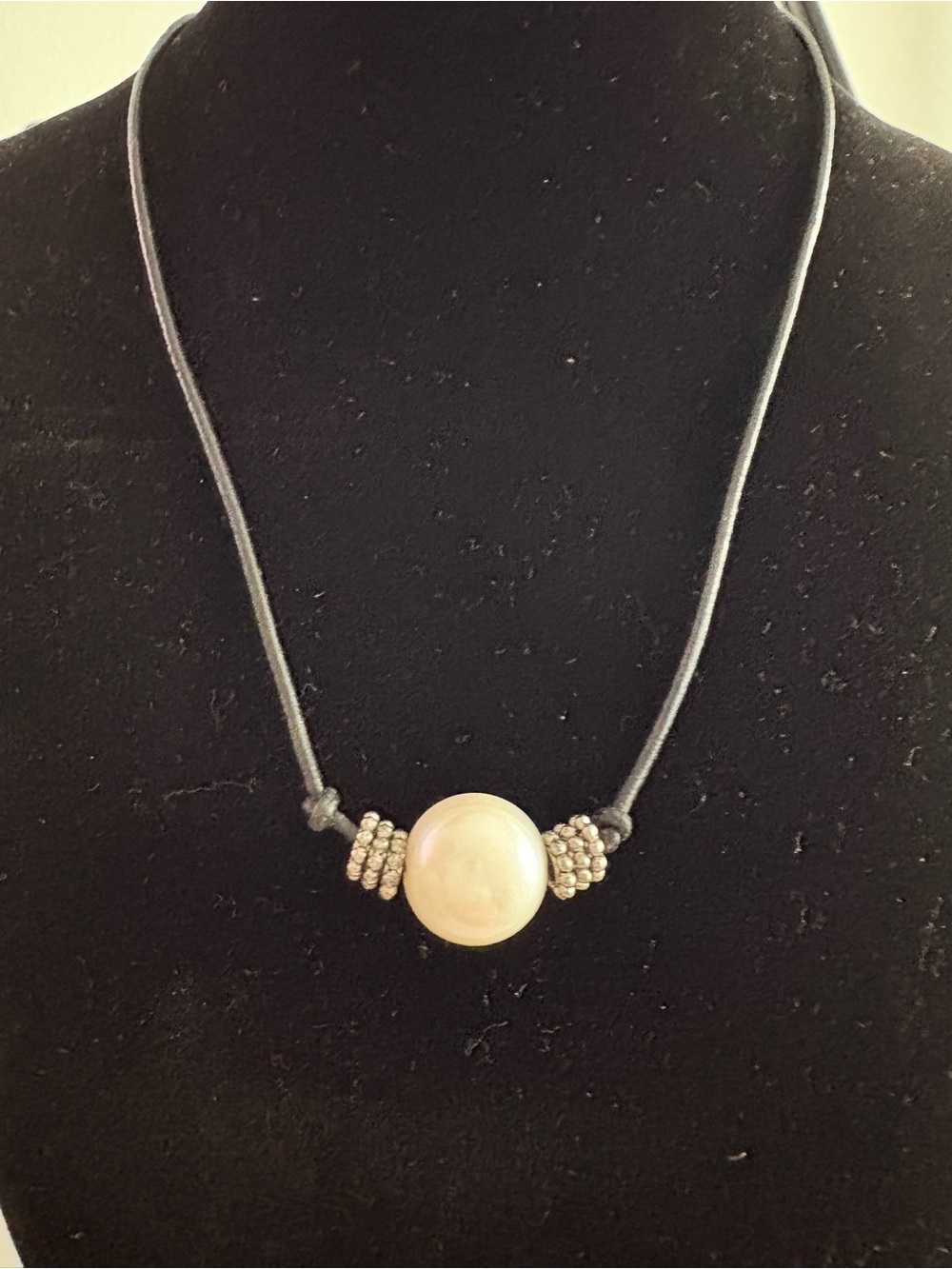Pearl Accent Black Leather Cord Necklace - Elegant Minimalist Jewelry
